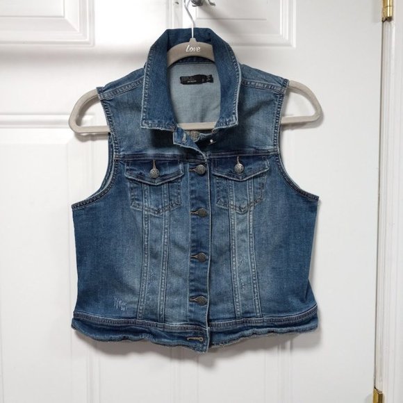 Prana Women's Blue Denim Sleeveless Cropped Jean Dree Vest Size Small - Picture 2 of 9